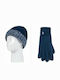 Kids Beanie Set with Gloves Knitted Blue