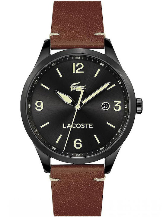 Lacoste Traveller Ανδρικό Ρολόι 43mm Χρονογράφος Μπαταρίας με Καφέ Δερμάτινο Λουράκι