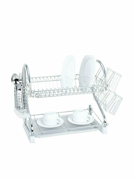 Dish Drainer Double Tier from Stainless Steel in Silver Color 55x25x35cm