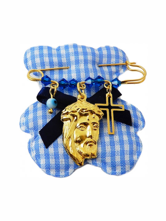 Child Safety Pin made of Gold Plated Silver with Cross for Boy