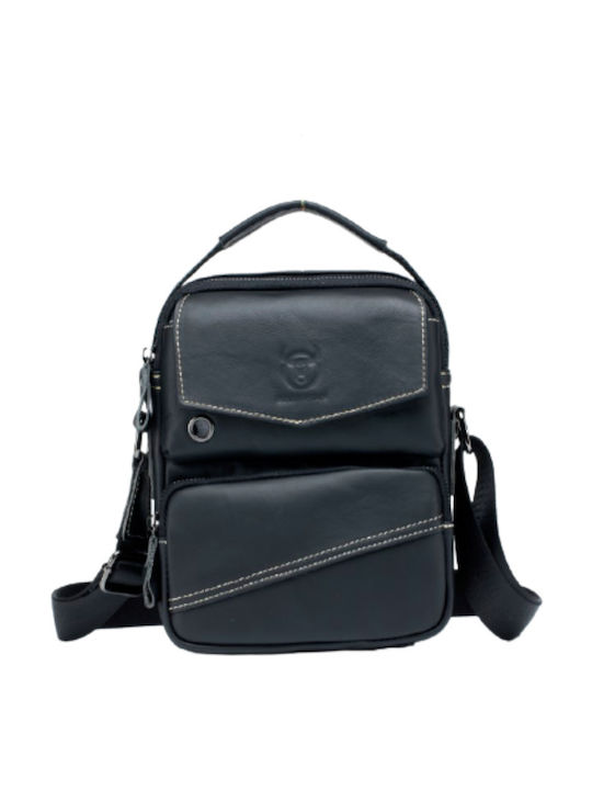 Bull Captain Leather Shoulder / Crossbody Bag DJB-040 with Zipper & Internal Compartments Black 18x7x25cm