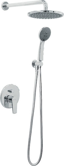 Viospiral Etna Set Mischer, Handbrause & Duschkopf für Wandmontage für Dusche 2 Ausgänge Silber