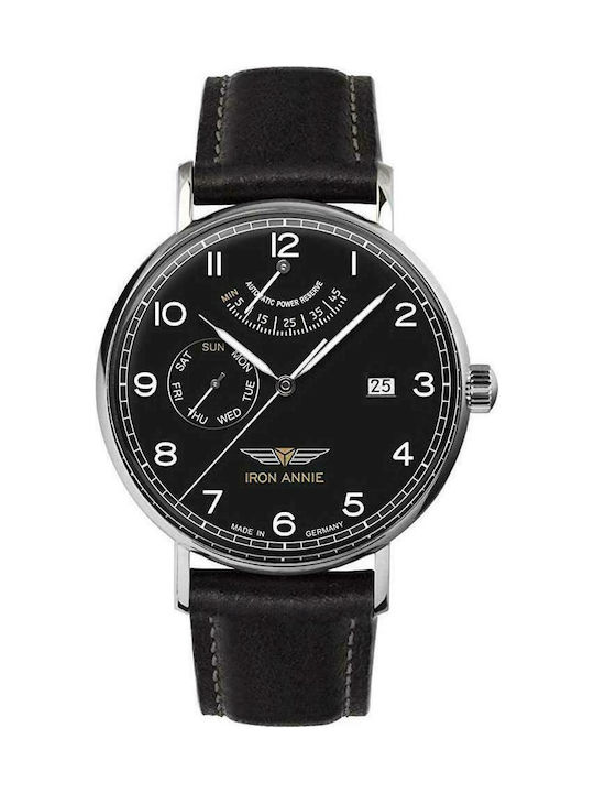 Iron Annie Watch Battery with Black Leather Strap