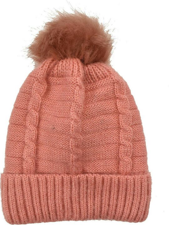 Verde Pom Pom Beanie Frauen Fleece Beanie mit Strickmuster in Rosa Farbe