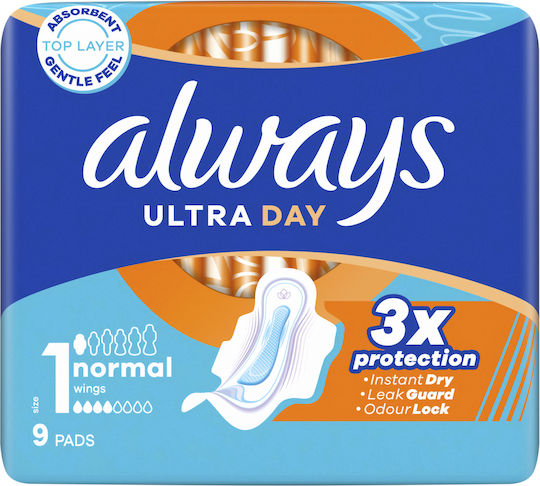 Always Ultra Normal Hygienepads mit Flügeln Nacht für Normaler Fluss 4 Tropfen Größe 1 9Stück