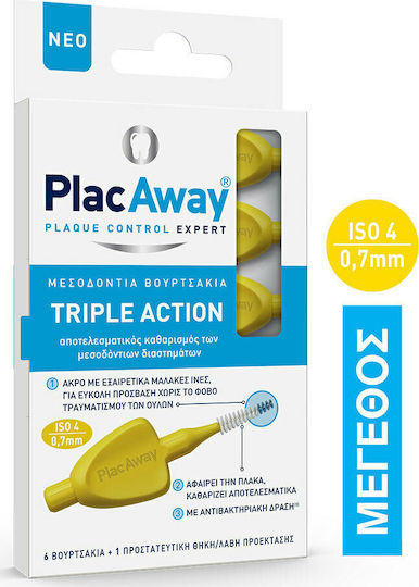 PlacAway Triple Action Interdental Brushes 0.7mm Yellow 6pcs