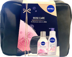 Nivea Rose Care Skin Care Set for Moisturizing & Facial Cleaning with Face Cleanser , Body Cream & Toiletry Bag