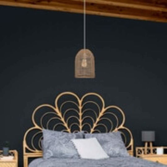 Atmosphera Karla Ceiling Light Beige Grid with E27 Socket 24x24x34cm