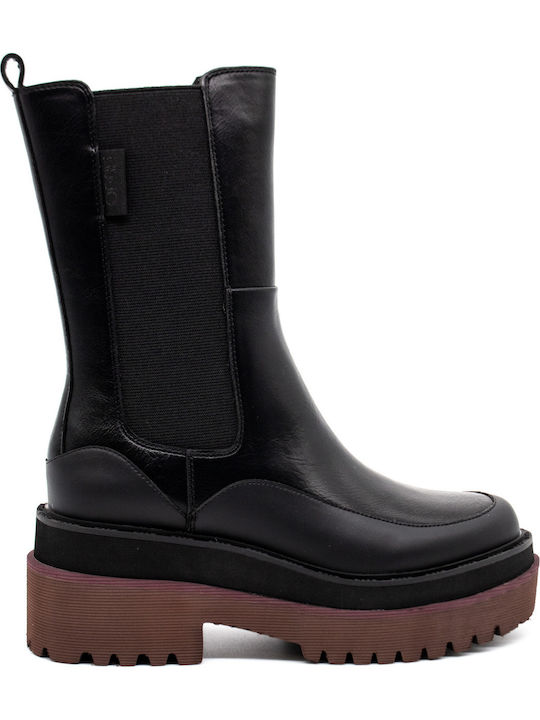 Purple 10 Leather Women's Chelsea Boots with Medium Heel Black