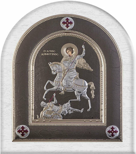 Slevori Εικόνα Άγιος Δημήτριος Ασημένια 8.8x10εκ.