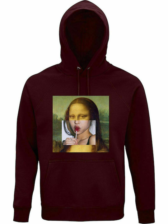 Hoodie Unisex, Organic "Monalisa Lollipop", Burgundy