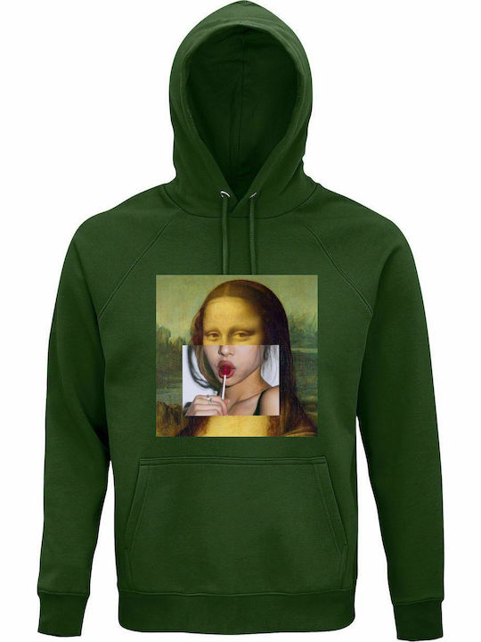 Hoodie Unisex, Organic "Monalisa Lollipop", Dark green