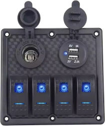 Kewig SP12 Boat Switch with Panels Panel with 4 Waterproof Switches, Lighter, 2 x USB