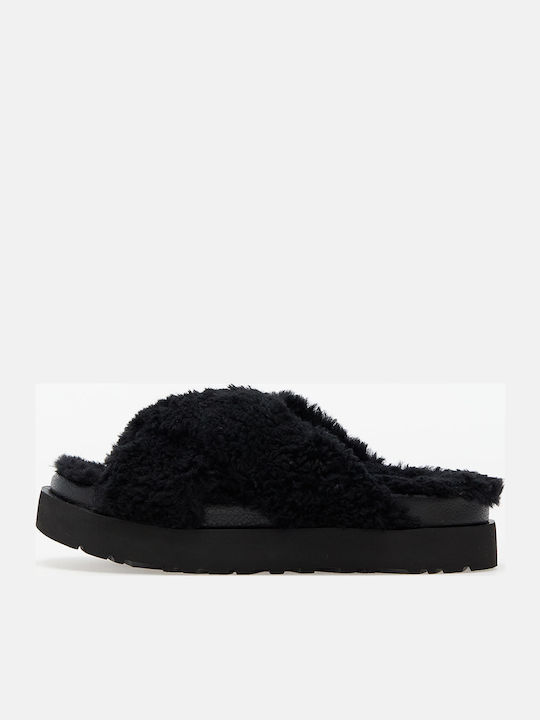 Fuzz Sugar Cross Leather Women's Flat Sandals in Black Color