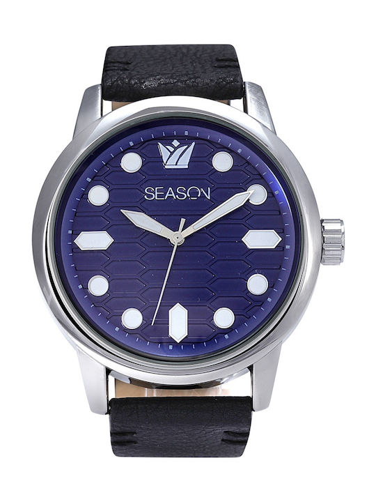 Season Time Herrenuhr 48mm Batterie mit Schwarz Lederarmband