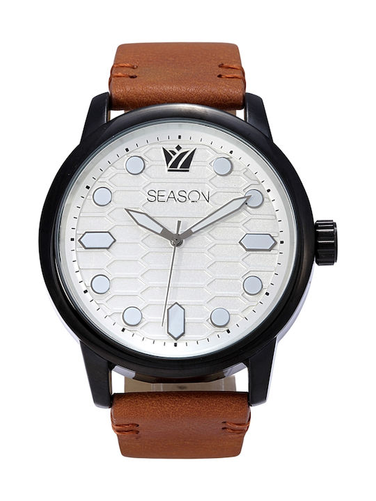 Season Time Herrenuhr 48mm Batterie mit Braun Lederarmband