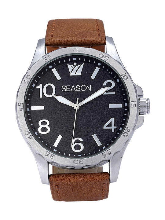 Season Time Uhr Batterie mit Braun Lederarmband