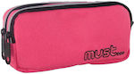 Must Fabric Pencil Case 57975 with 2 Compartments Pink