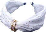 Hair Headband Turban Polka Dot with Gold Chain White