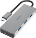 HAMA Hub 4 Porturi USB 3.2 cu Conectare USB-C Argintiu