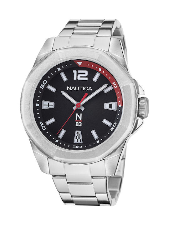 Nautica Tortuga Bay Ανδρικό Ρολόι 44mm Μπαταρίας με Ασημί Μεταλλικό Μπρασελέ