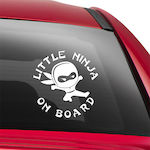 Semn Baby on Board cu Autocolant Litttle Ninja 1 Alb