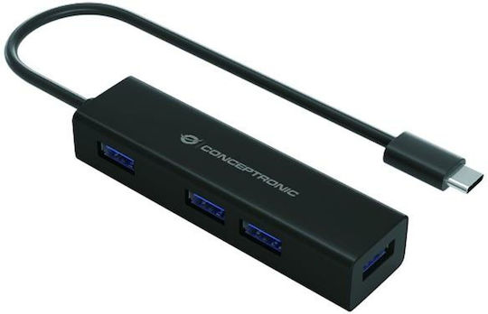 Conceptronic HUBBIES07B USB Hub 4 Ports USB 3.0 with USB-C Connecting to a Computer