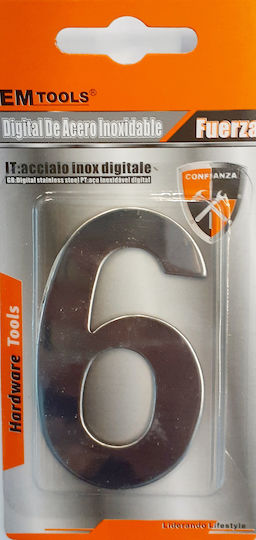 EMTOOLS Πινακίδα με Αριθμό 6 σε Ασημί Χρώμα 7.5cm