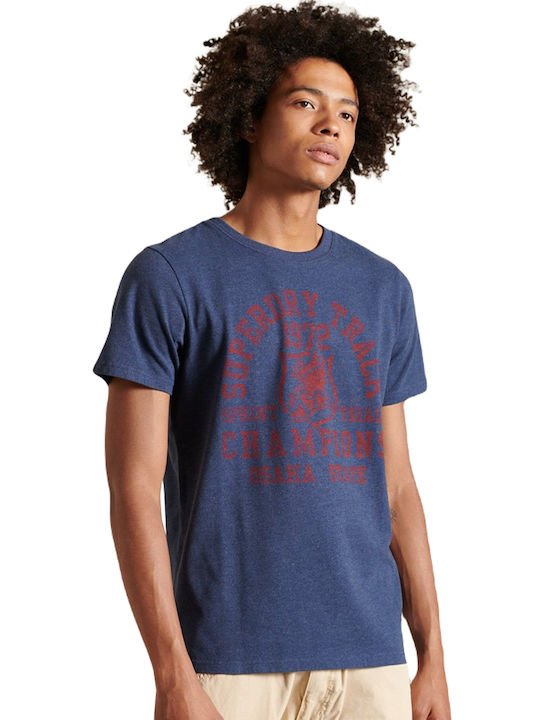 Superdry Ανδρικό T-shirt Μπλε με Στάμπα