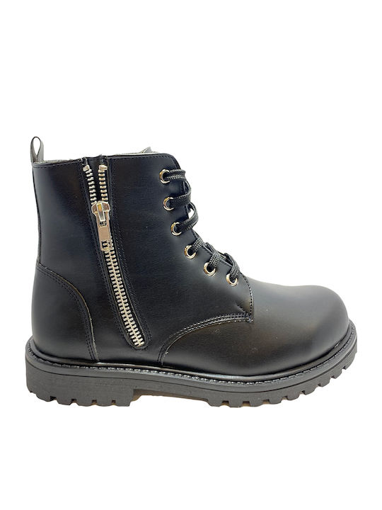 1835 Anatomical Leather Kids Boots with Zipper Black