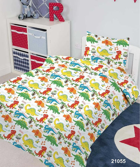 My Home Luxury Dinosaur Set Kids Duvet Cover Single with Pillowcase Cotton Multicolored 160x240cm