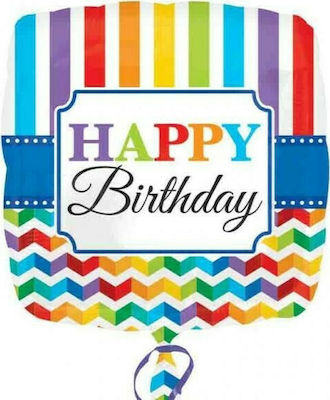 Balloon Foil Birthday-Celebration Square Multicolour Bright Stripe Chevron 46cm