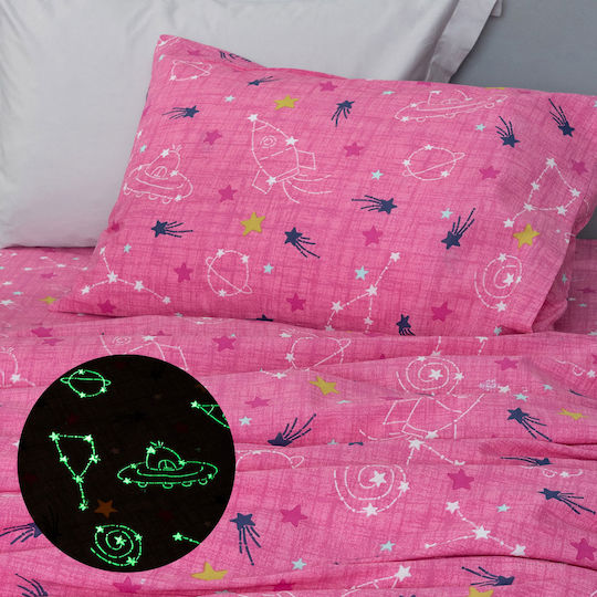 Palamaiki Luminous Детски калъф за възглавница от 100% памук 50x70cm Comet Fuchsia