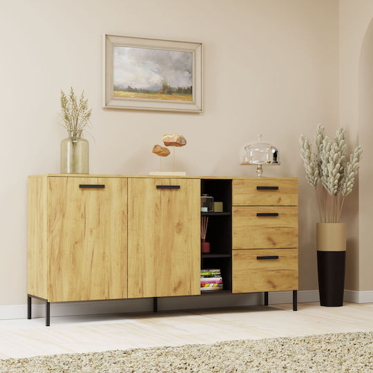 Sideboard Wooden Χρυσός Δρυς / Γραφίτης 180x42x92.5cm