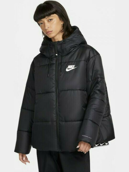 Nike Sportswear Therma-FIT Repel Κοντό Γυναικείο Puffer Μπουφάν Αδιάβροχο για Χειμώνα Μαύρο