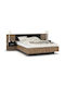 Romilly Κρεβάτι Υπέρδιπλο Ξύλινο Μαύρο Gloss / Καρυδί με Τάβλες για Στρώμα 160x200cm