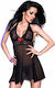 Chilirose Lace & Tulle Babydoll With Red Bow Black