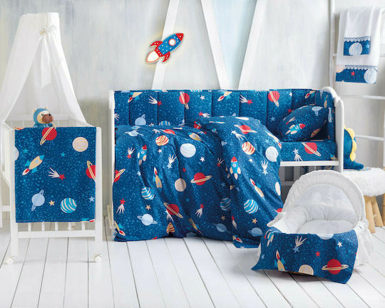Rythmos Space Odyssey Baby Sheets Set Crib Cotton Blue 120x160cm 3pcs