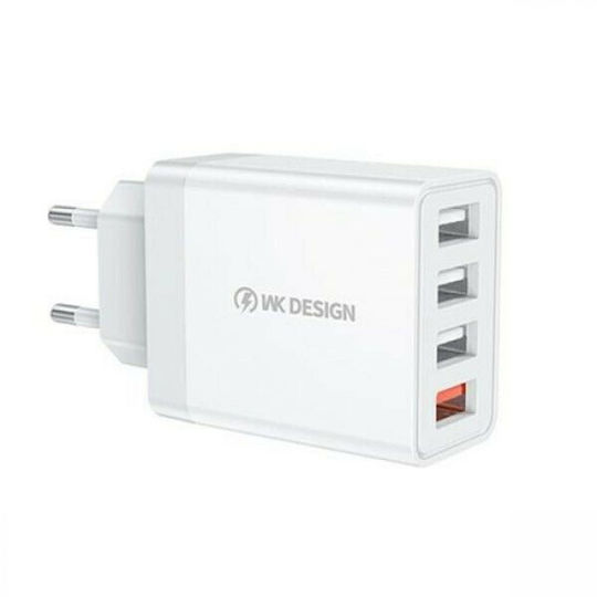 WK Φορτιστής Χωρίς Καλώδιο με 4 Θύρες USB-A 18W Quick Charge 3.0 Λευκός (WP-U125 Youpin)