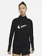 Nike Swoosh Χειμερινή Γυναικεία Μπλούζα Μακρυμάνικη με Φερμουάρ Μαύρη