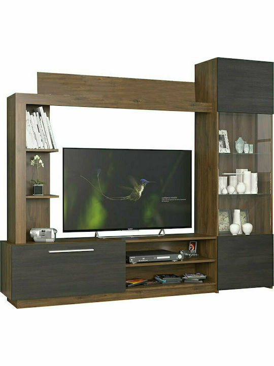 June Living Room TV Unit with Showcase Walnut / Wenge L204xW35xH177cm