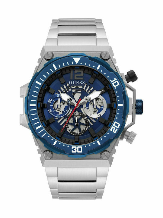 Guess Exposure Men's Watch 48mm Chronograph Battery with Silver Metal Bracelet
