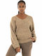 Only Women's Long Sleeve Sweater with V Neckline Beige
