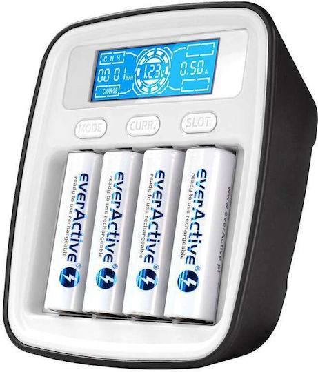 everActive NC-1000M Зарядно 4 за батерии Ni-MH Размер AA/AAA в Черен цвят