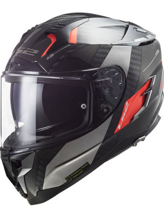 LS2 FF327 C Challenger Carbon Full Face Helmet with Sun Visor ECE 22.05 1350gr Alloy Titanium Chrome Orange