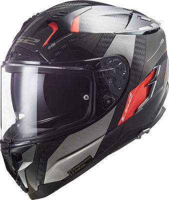 LS2 FF327 C Challenger Carbon Full Face Helmet with Sun Visor ECE 22.05 1350gr Alloy Titanium Chrome Orange