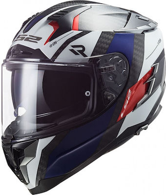 LS2 FF327 C Challenger Carbon Full Face Helmet with Sun Visor ECE 22.05 1350gr Alloy White Blue Red