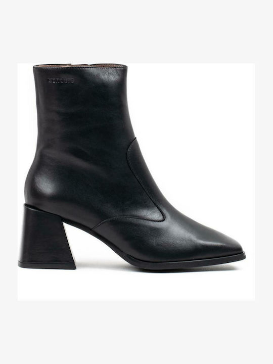 Leather Women's Ankle Boots with Medium Heel Black