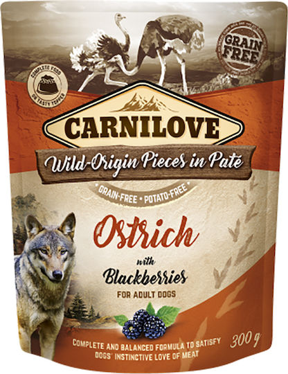 Carnilove Dog Pouches Ostrich with Blackberries Wet Food Dogs in Pouches with Blueberries and Poultry Grain-Free 300gr