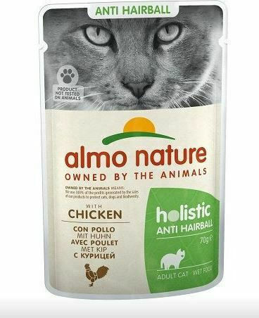 Almo Nature Holistic Anti Hairball Wet Food for Adult Cats in Pouches with Chicken Gluten-Free 70gr